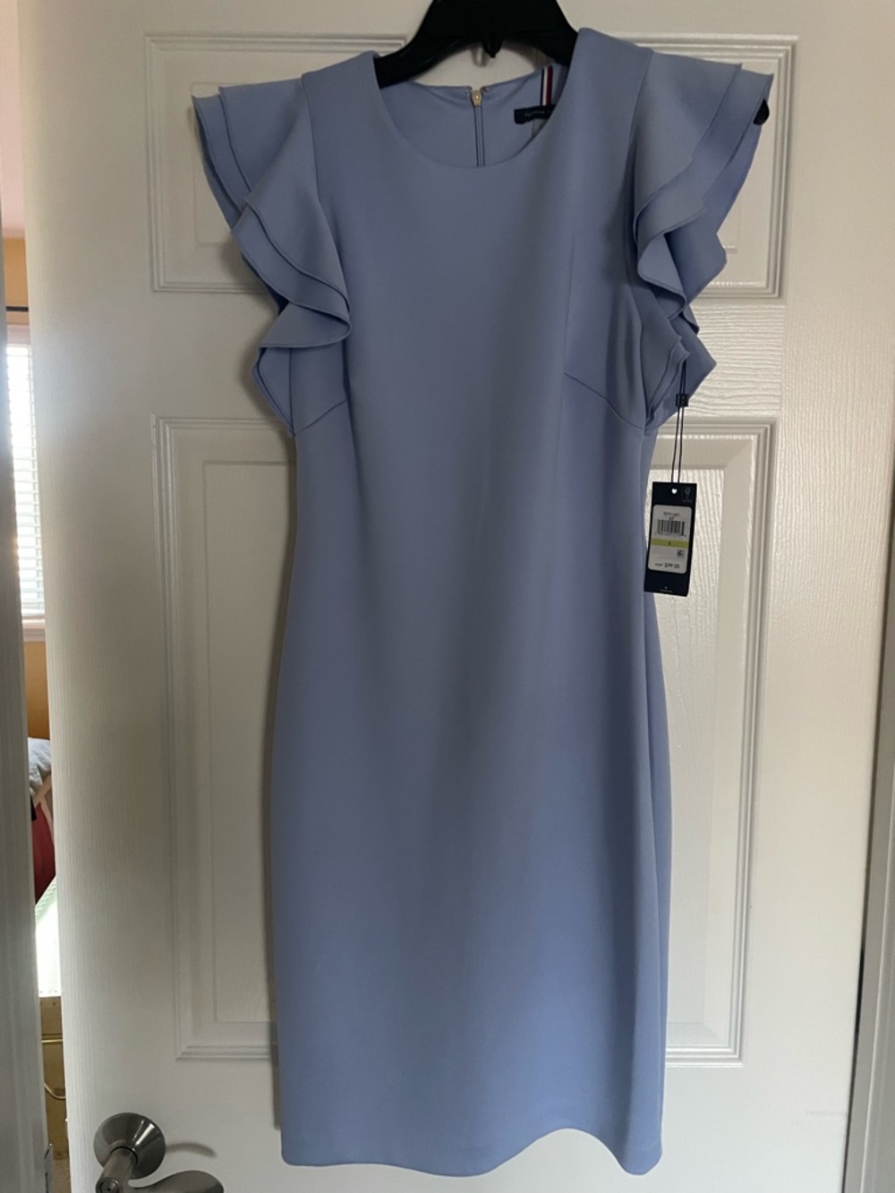 Tommy Hilfiger Light Blue Ruffle-Sleeve Midi Dress